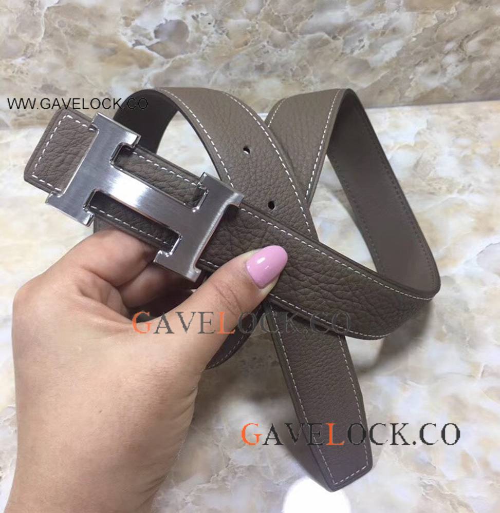 Replica Hermes Double Sided Belt Strap With Silver Buckle